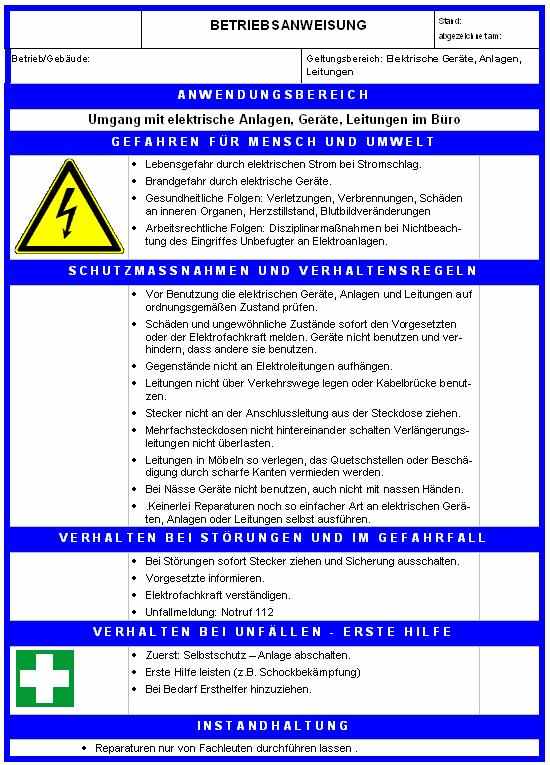 Betriebsanweisung: Erstellung Der Betriebsanweisungen | Die ...